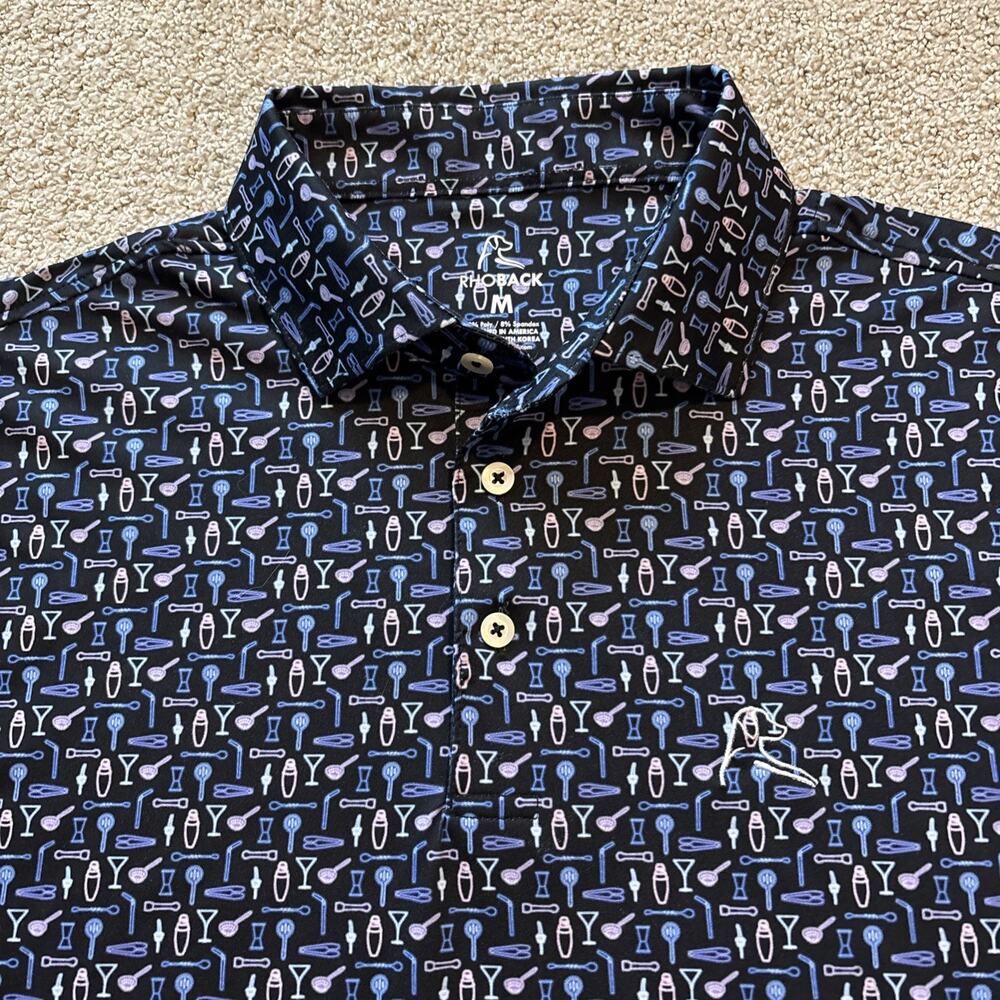 Rhoback Performance Polo The Bartender Men’s Short Sleeve Sz M Cocktails Stretch